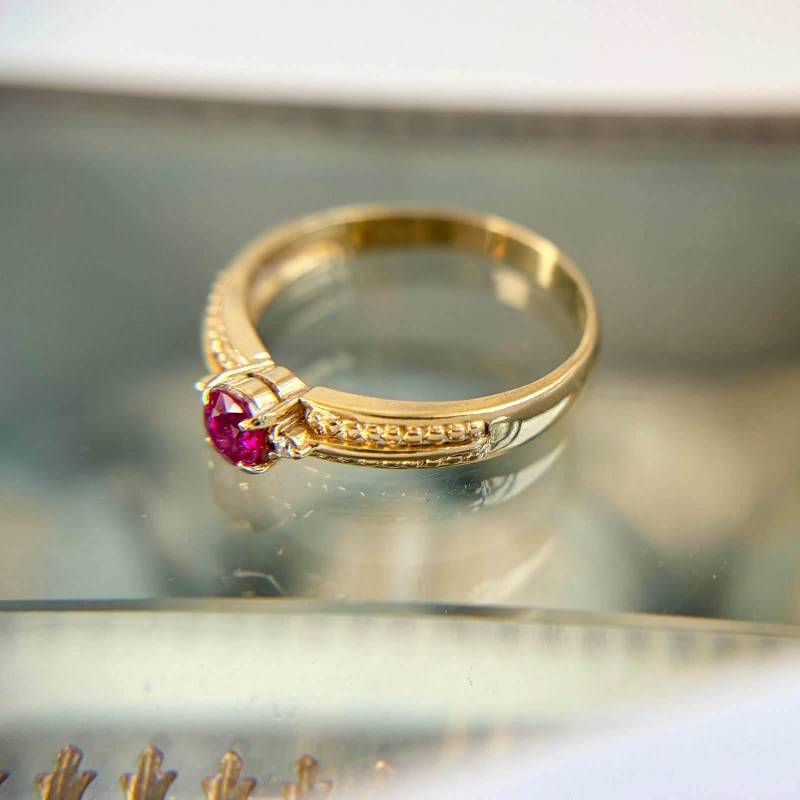 買取店】K18 天然ルビー 0.22ct ダイヤモンド リング 12.5号 2.5g