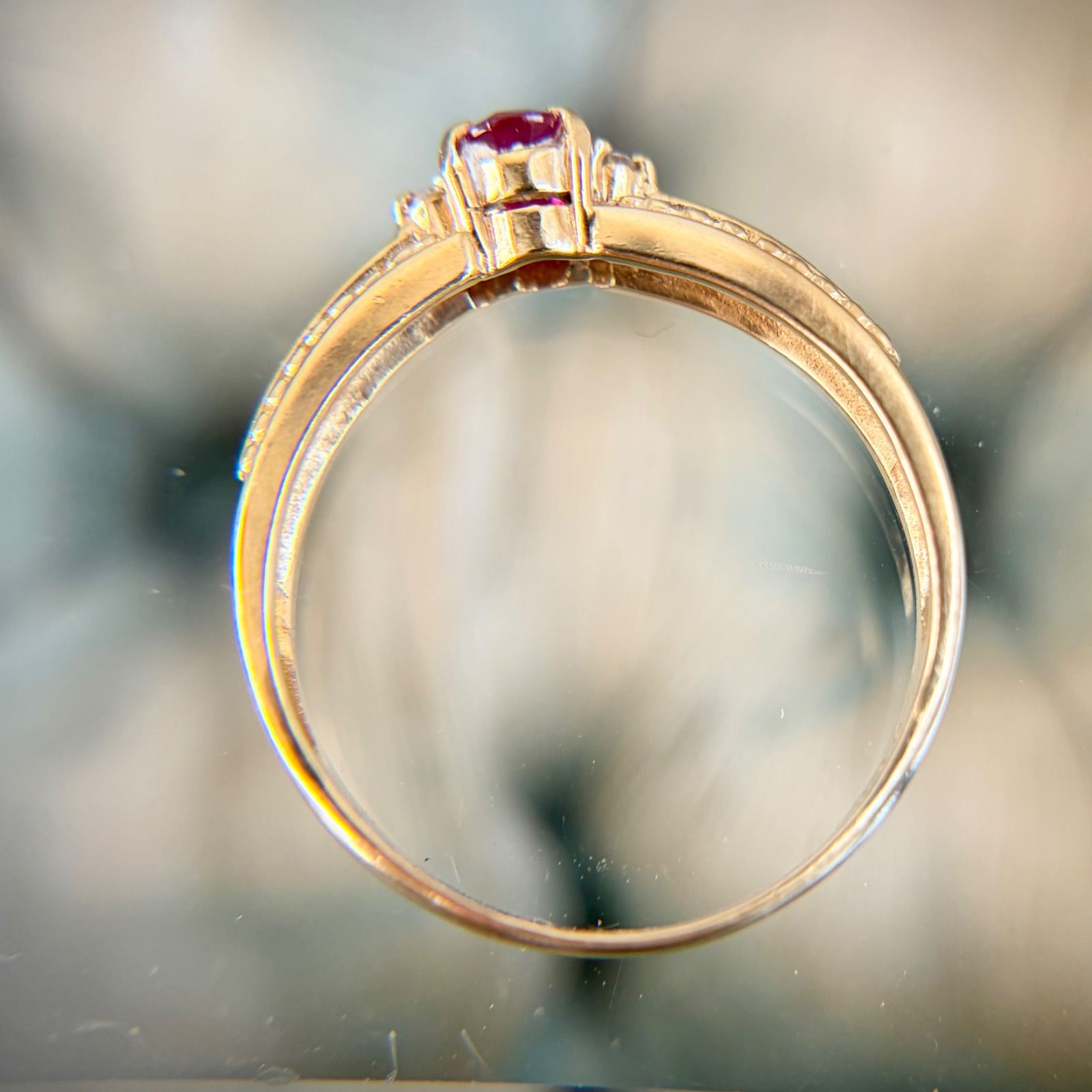 買取店】K18 天然ルビー 0.22ct ダイヤモンド リング 12.5号 2.5g