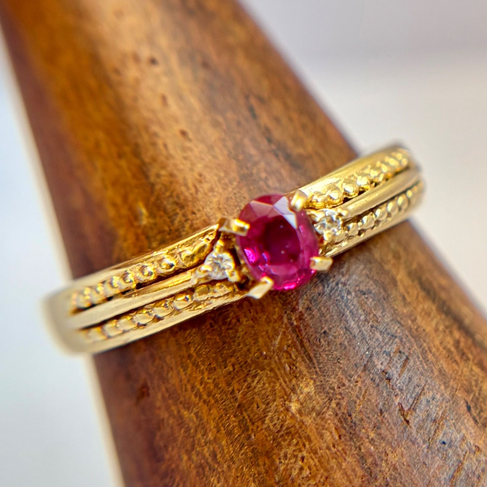 買取店】K18 天然ルビー 0.22ct ダイヤモンド リング 12.5号 2.5g