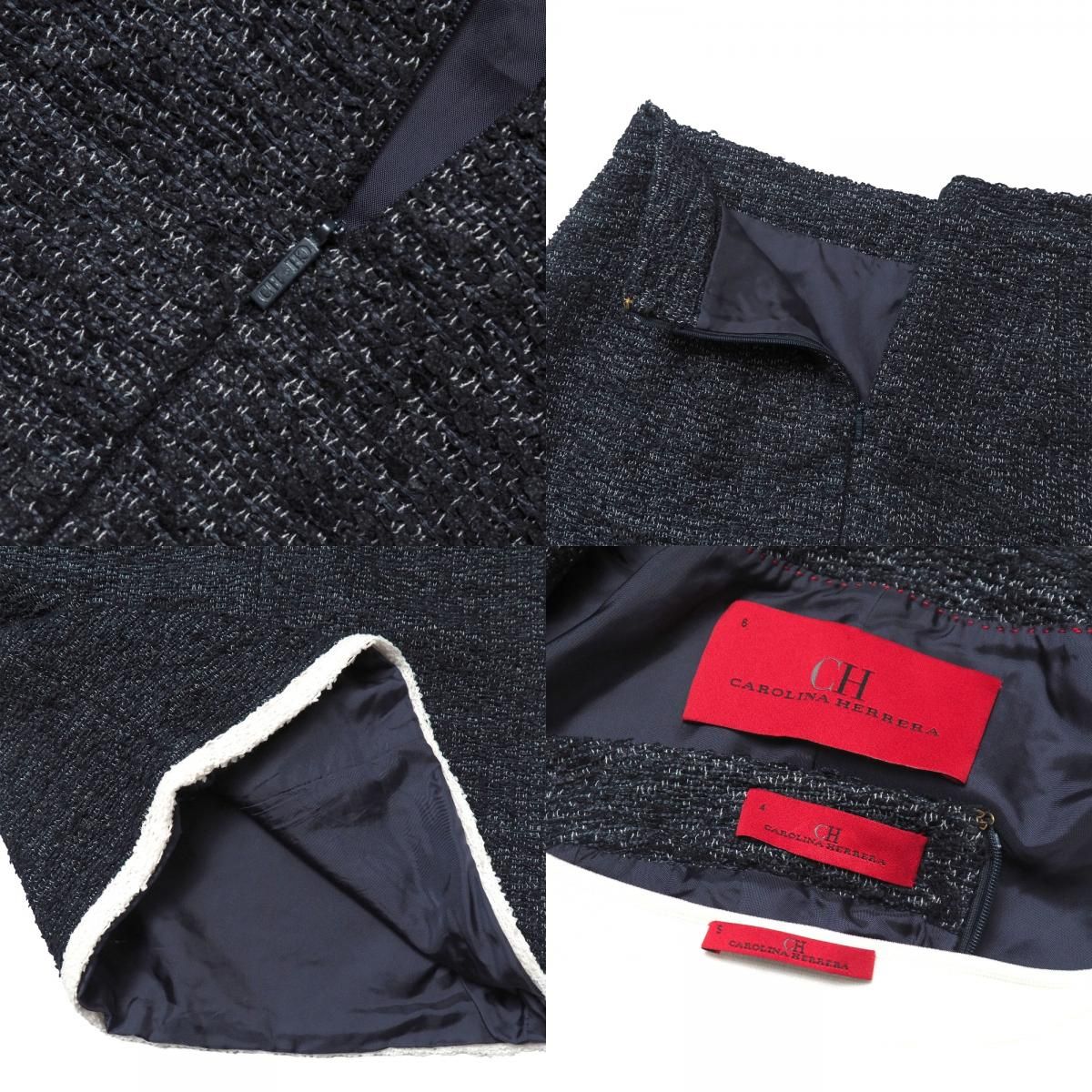 Carolina Herrera キャロライナ ヘレラ スカートスーツ サイズ6/4/S ツイード ノーカラージャケット タイトスカート ノースリーブ ブランド古着【中古】20260420/RA8893 Carolina Herrera キャロライナ ヘレラ スカートスーツ サイズ6/4/S
