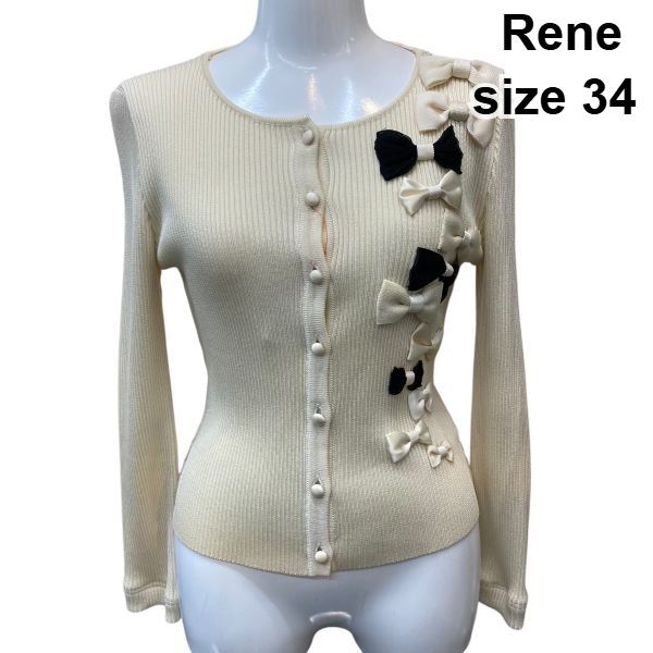 ◇ ルネ Rene カーディガン ラウンドネック リボンモチーフ 前開き
