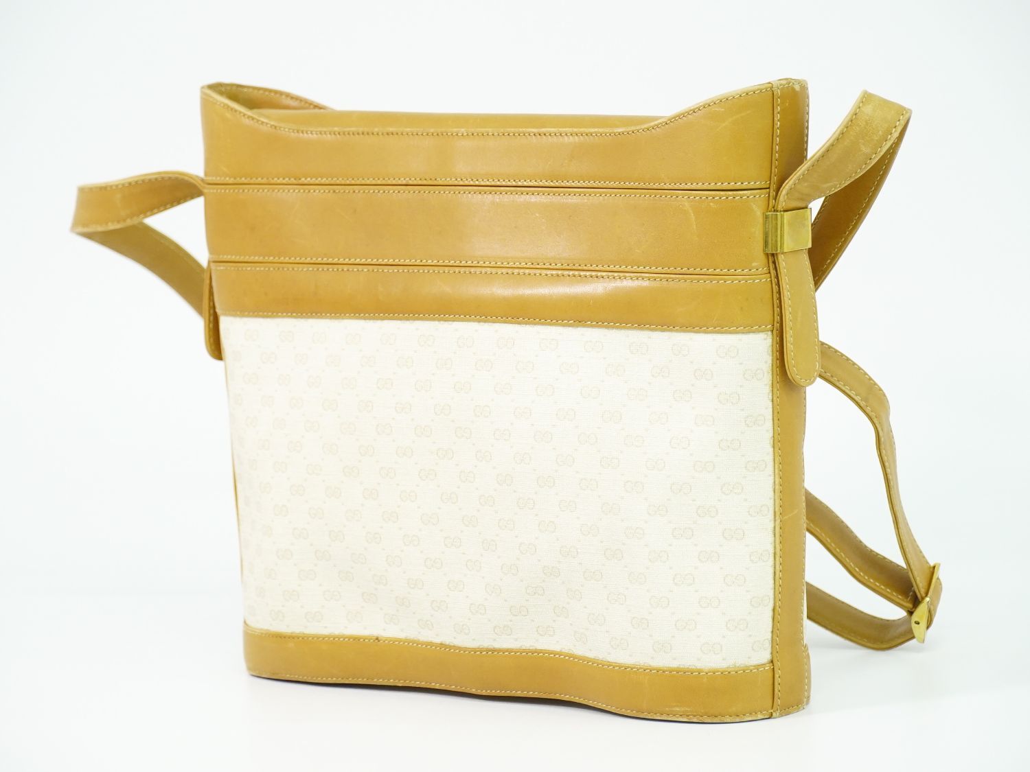 本物 グッチ GUCCI オールドグッチ マイクロGG ショルダーバッグ ポシェット PVC アイボリー ブラウン バッグ 中古・ 本物 グッチ GUCCI オールドグッチ マイクロGG ショルダーバッグ