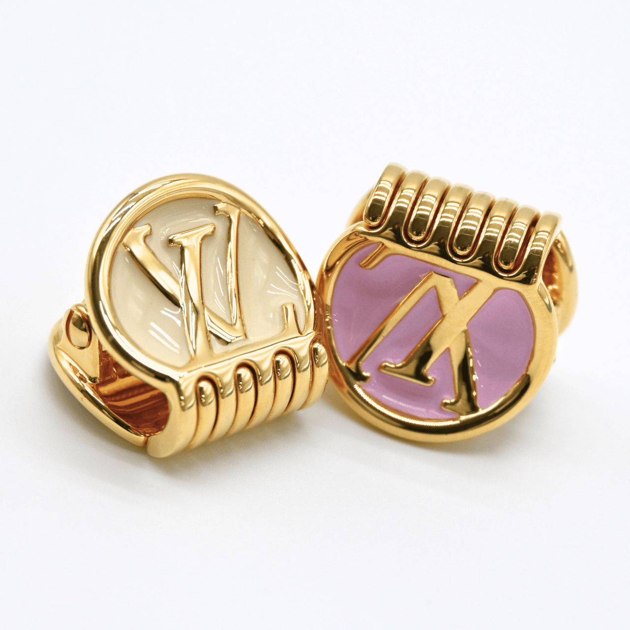 LOUIS VUITTON ルイヴィトン ヘアクリップ･ミニ LV トリオ ヘアアクセサリー ピン 髪留め ピンク ホワイト ミニクリップ M02982 ※2個 (28598)