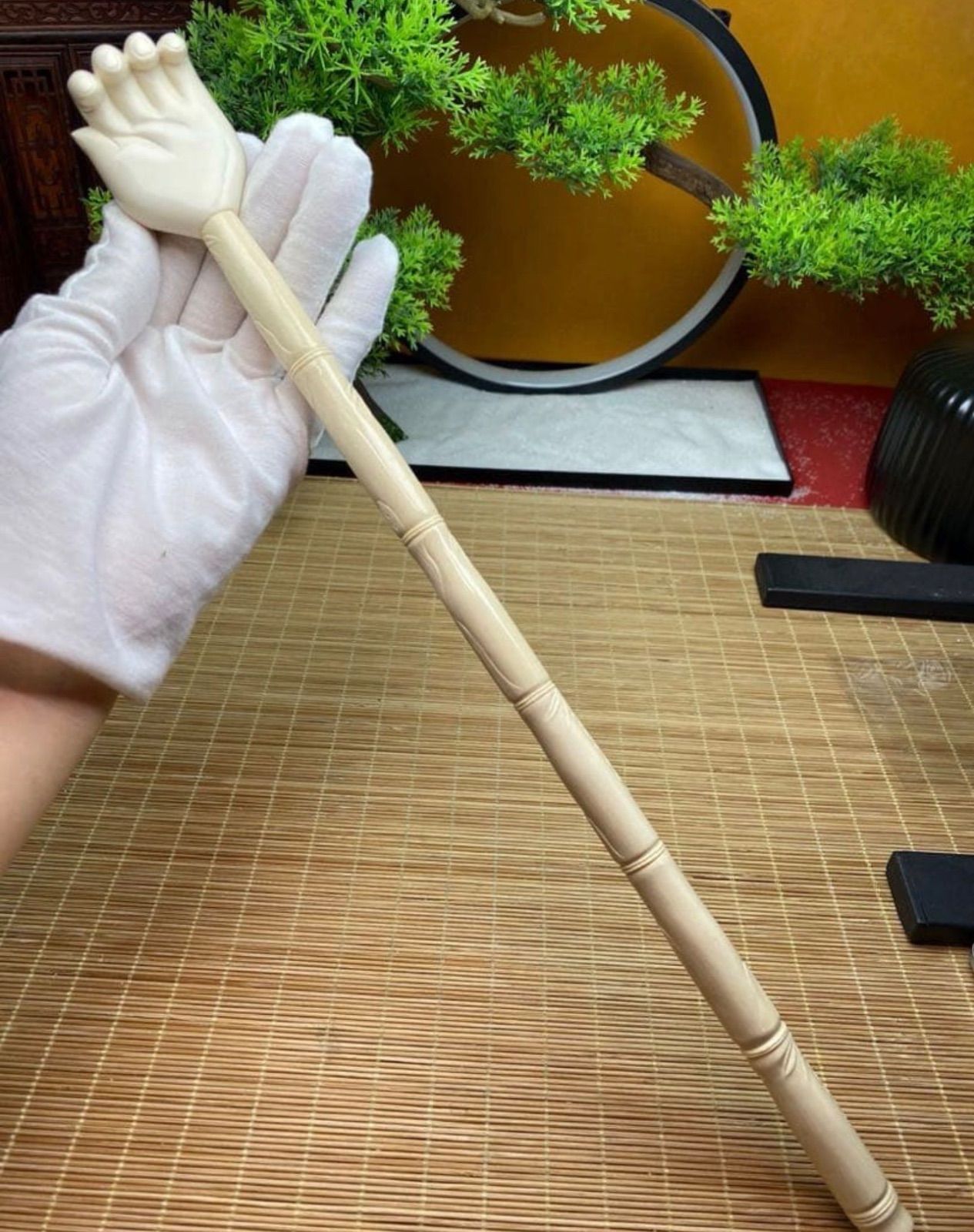 天然マンモス牙美しい手作り彫刻　孫の手　痒み搔き棒 天然マンモス牙美しい手作り彫刻 2孫の手 痒み搔き棒