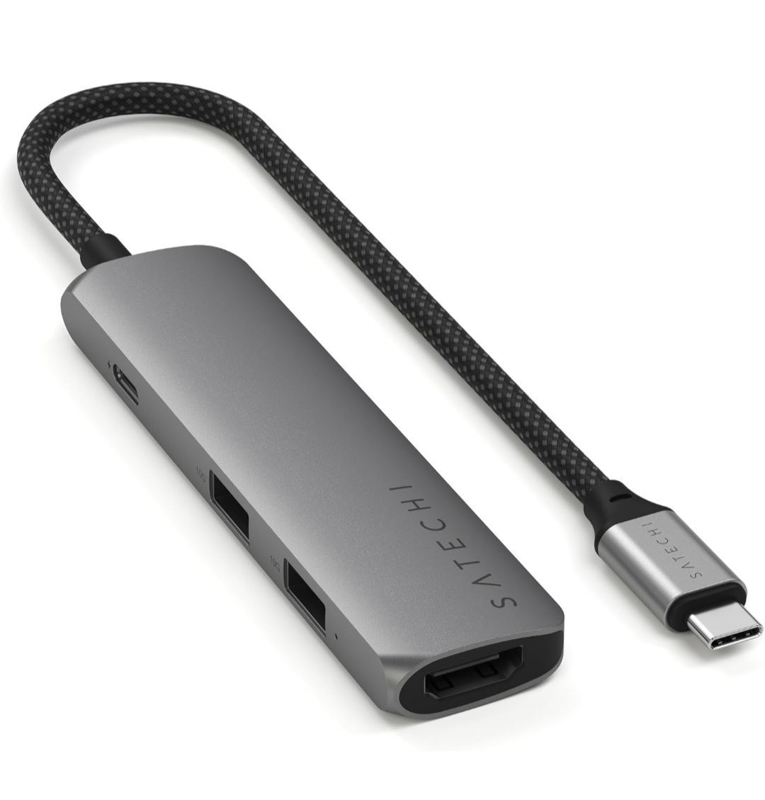 ★SATECHI 4 in 1 USB-C スリムプラス マルチポートアダプター（100W急速充電ハブ、4K@60Hz HDMI変換器、USB-A 10Gbps ×2高速データ転送、MacBook Air & Pro、ノートパソコン対応）– スペースグレー