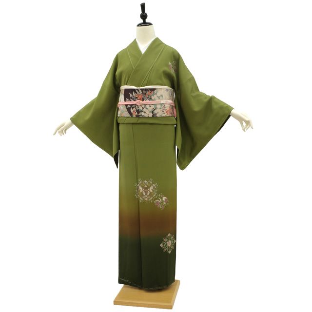 しつけ付　正絹　袷　訪問着　着物　166 スワトウ刺繍　トール　グリーン　グラデ 新古品】 訪問着 袷 着物 正絹 未使用 フォーマル 草色 グリーン系