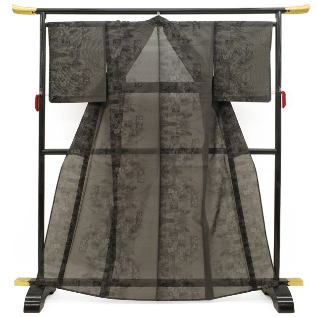 新古品】 夏物 夏大島 着物 未使用 正絹 紗紬 越後 単衣 黒地 ブラック