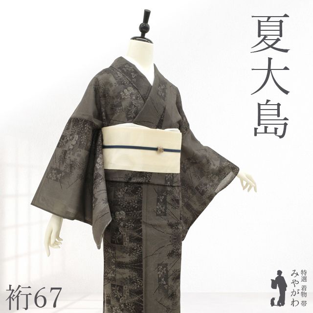 新古品】 夏物 夏大島 着物 未使用 正絹 紗紬 越後 単衣 黒地 ブラック 