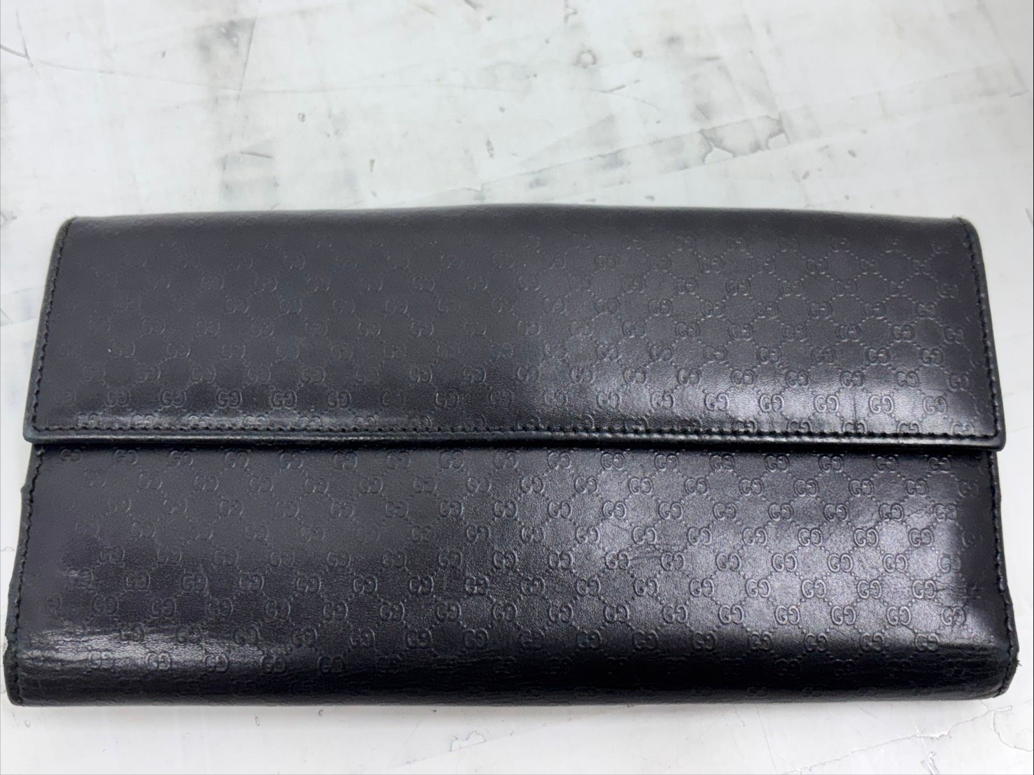 送料無料h13813 GUCCI グッチ長財布レザー 本革 シマレザー ゴールド 