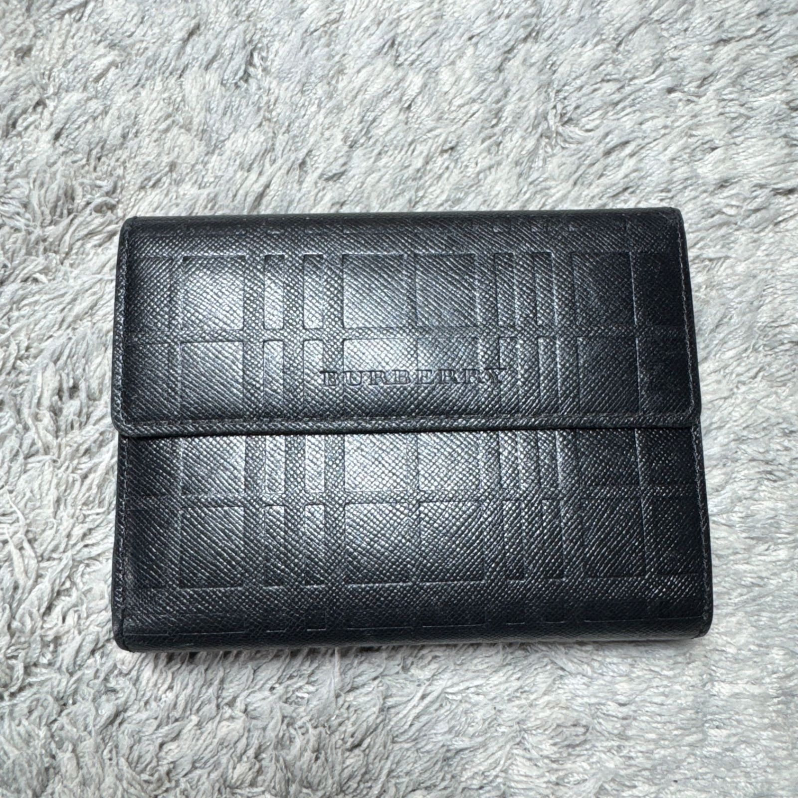 BURBERRY バーバリー 三つ折り財布 本革 レザー ブラック がま口