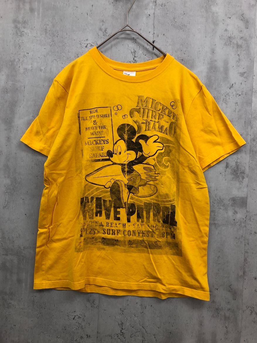 Disney ディズニー ミッキー WAVE PATROL バックプリント 半袖 Tシャツ sizeM/イエロー ■■ メンズ