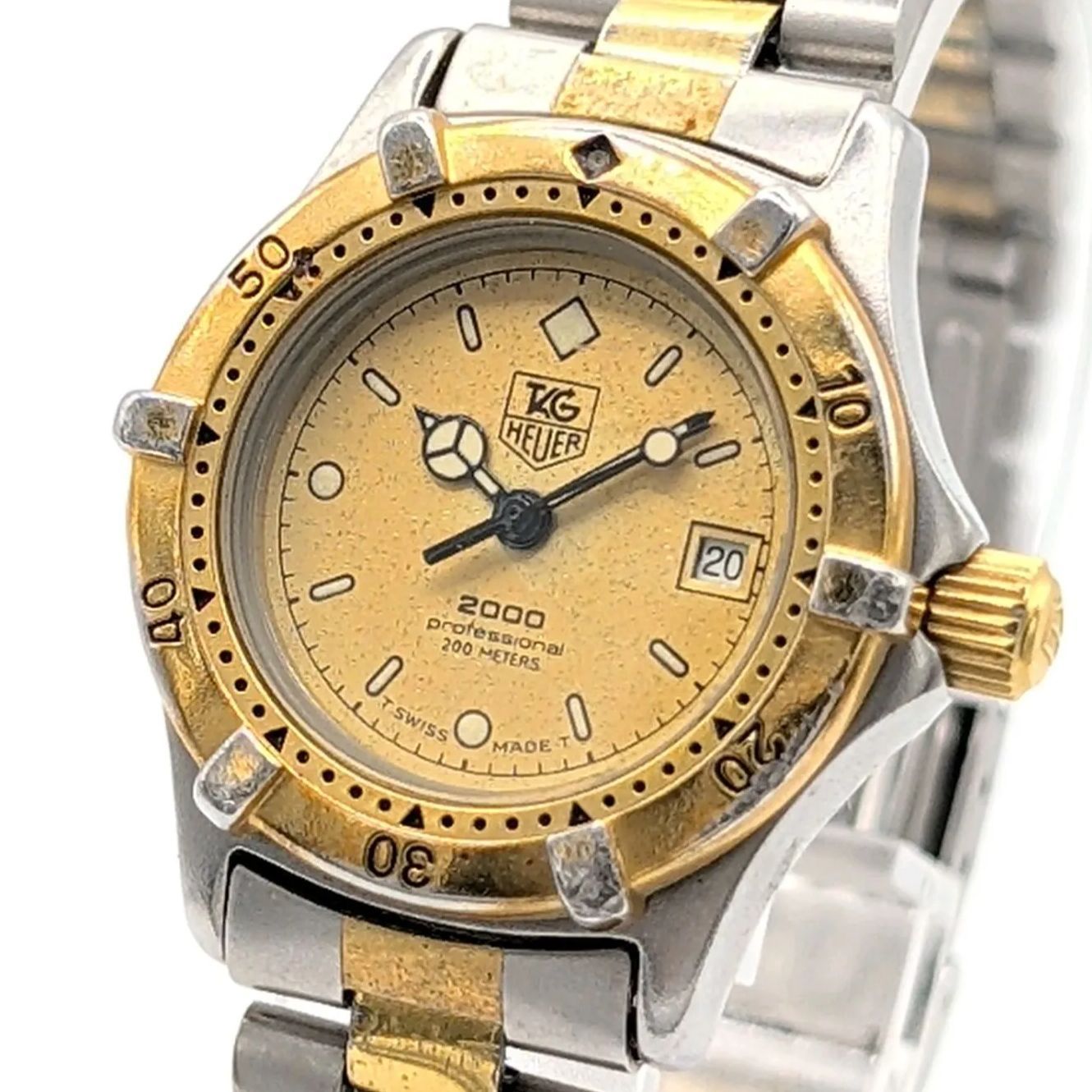 TAG HEUER Professional 2000 Watch quartz Ladies Silver Gold dial Y2K 00S Vintage タグホイヤー プロフェッショナル 時計 クオーツ レディース ヴィンテージ デイト 稼働品