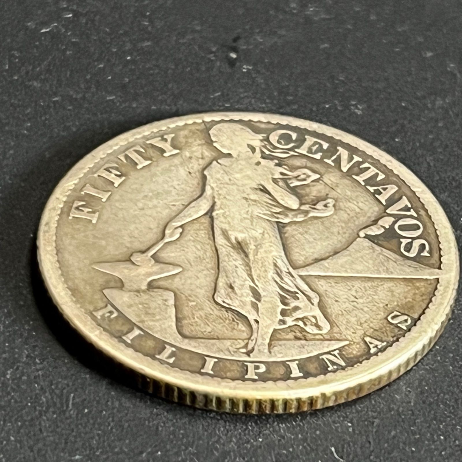 銀貨】1918年 米領フィリピン 50センタボ .750銀 女神立像とアメリカ鷲