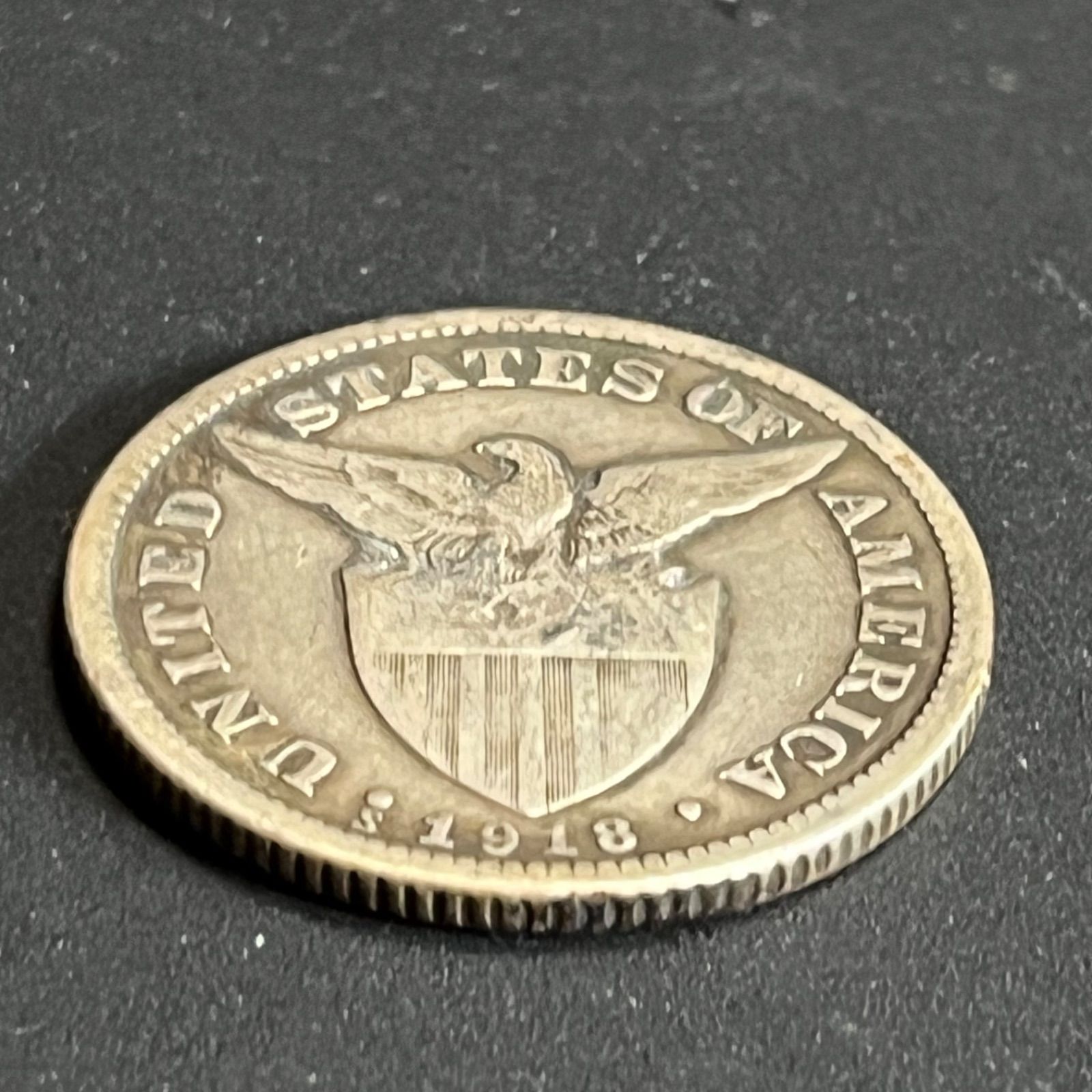 銀貨】1918年 米領フィリピン 50センタボ .750銀 女神立像とアメリカ鷲