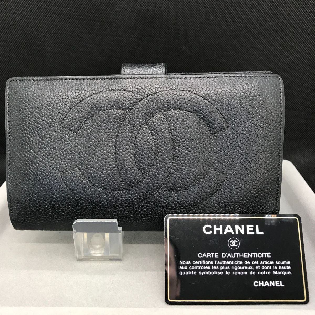 CHANEL シャネル 長財布 ココマーク キャビアスキン ブラック系 1764 