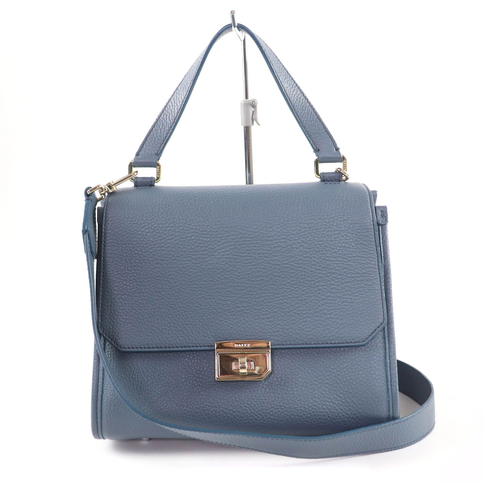 極美品☆BALLY バリー Bloommy.O  2WAY レザー ハンドバッグ ショルダーバッグ ブルー ゴールド金具 レディース 極美品☆BALLY バリー Bloommy.O 2WAY レザー ハンドバッグ ショルダー