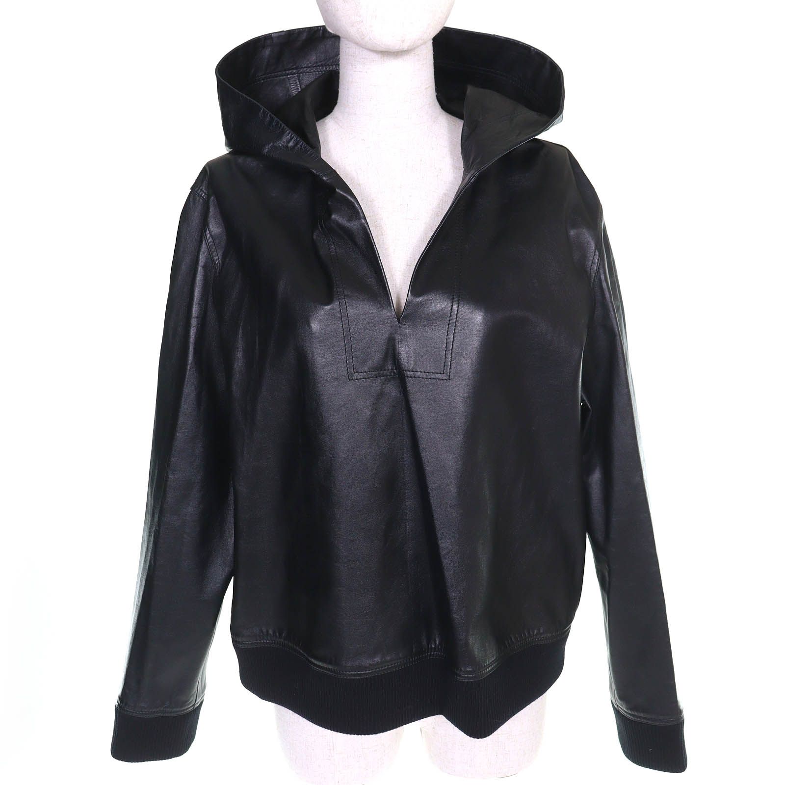 未使用品△BURBERRY バーバリー 8047279 ラムレザー 長袖 プルオーバー フーディー パーカー ブラック 42 イタリア製 正規品 レディース オススメ◎ BURBERRY - 未使用品△BURBERRY バーバリー 8047279 ラムレザー 長袖