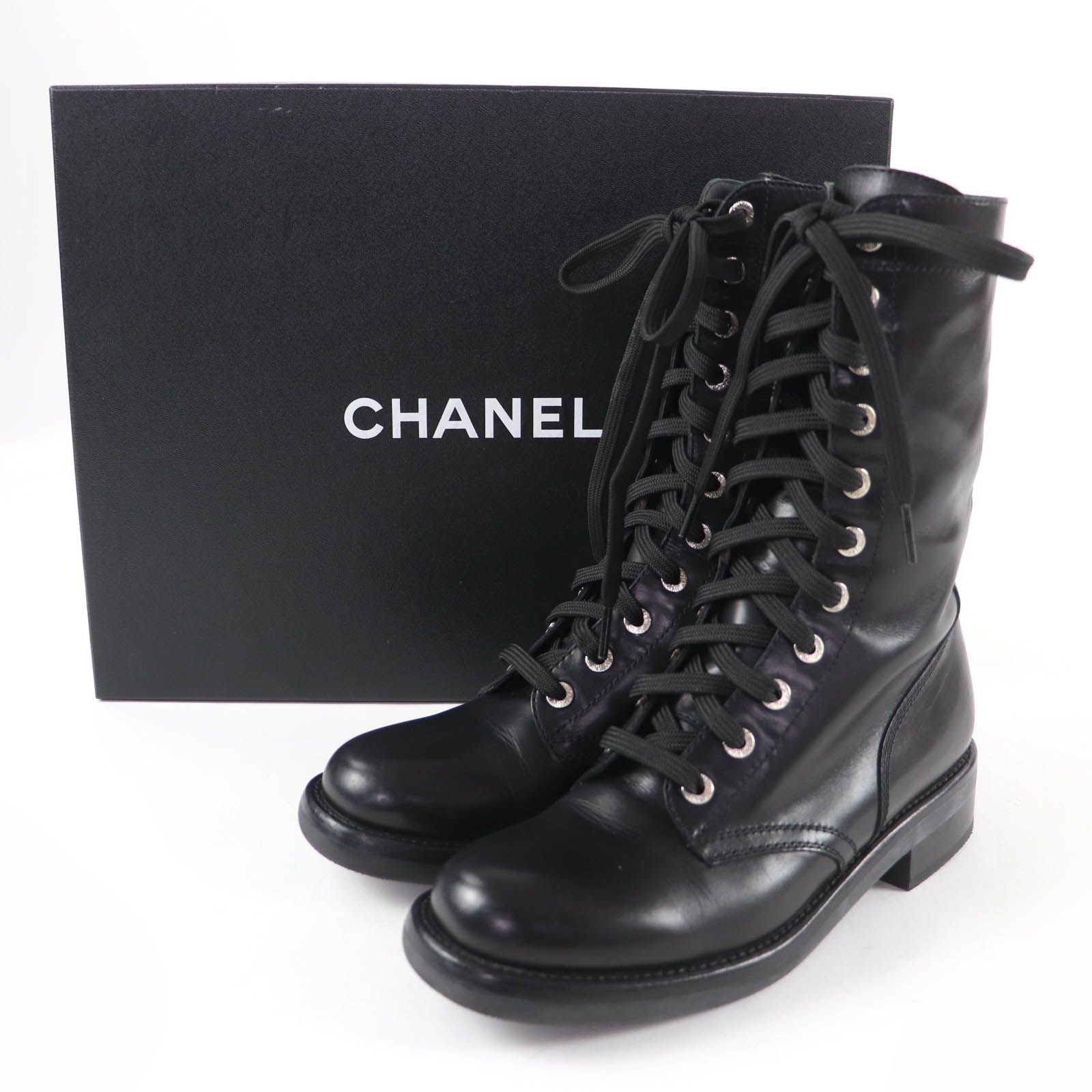 極美品☆CHANEL シャネル G29132 ココマーク レースアップ レザー 