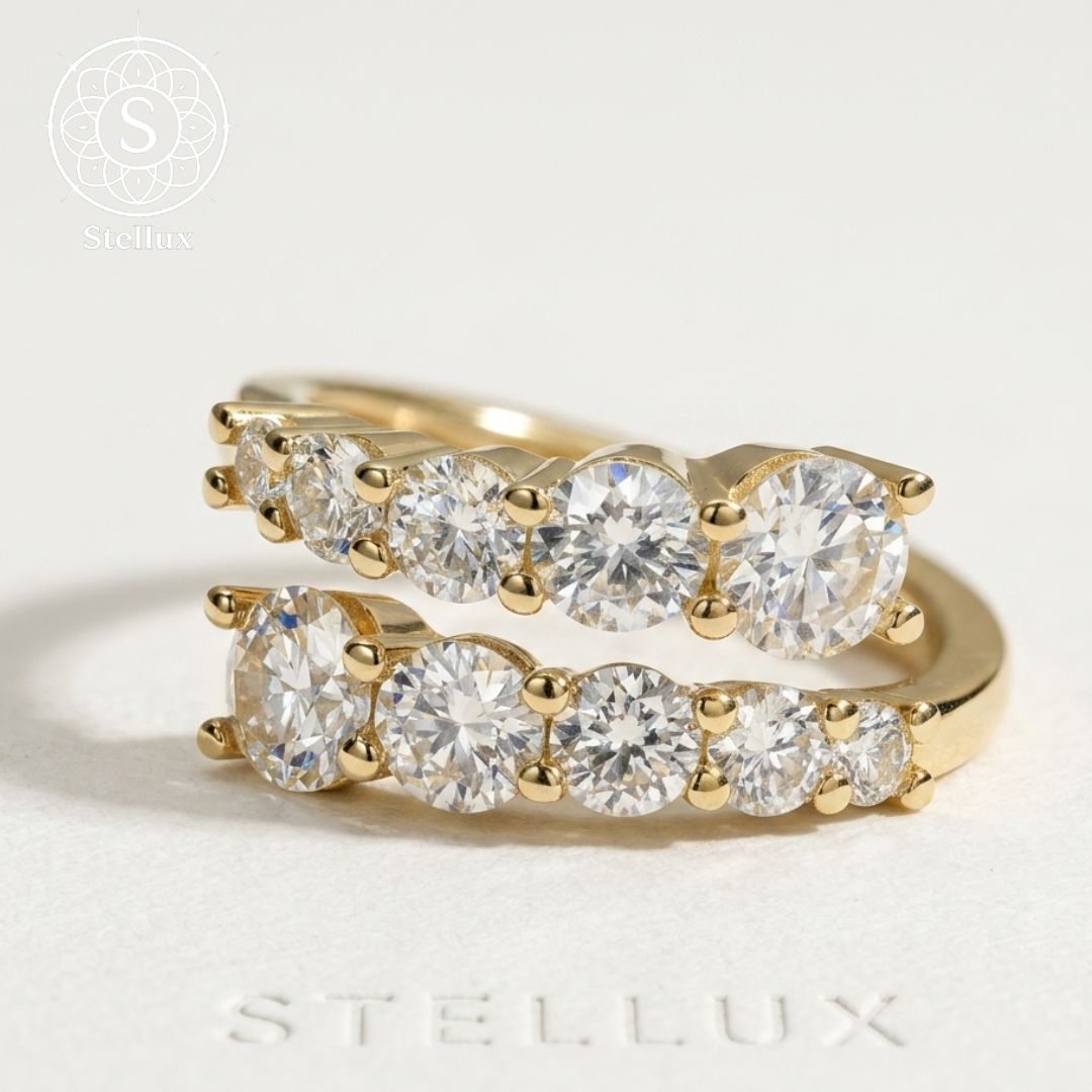 [Ideal layering in one] Moissanite Ring/18K Gold Finish/S925 Stamping/Metal Allergy/2 Layers/VVS1/D Color/Layered/Perfect for Presents/Gifts ◎/Travel Jewelry/Engagement/Wedding Ring