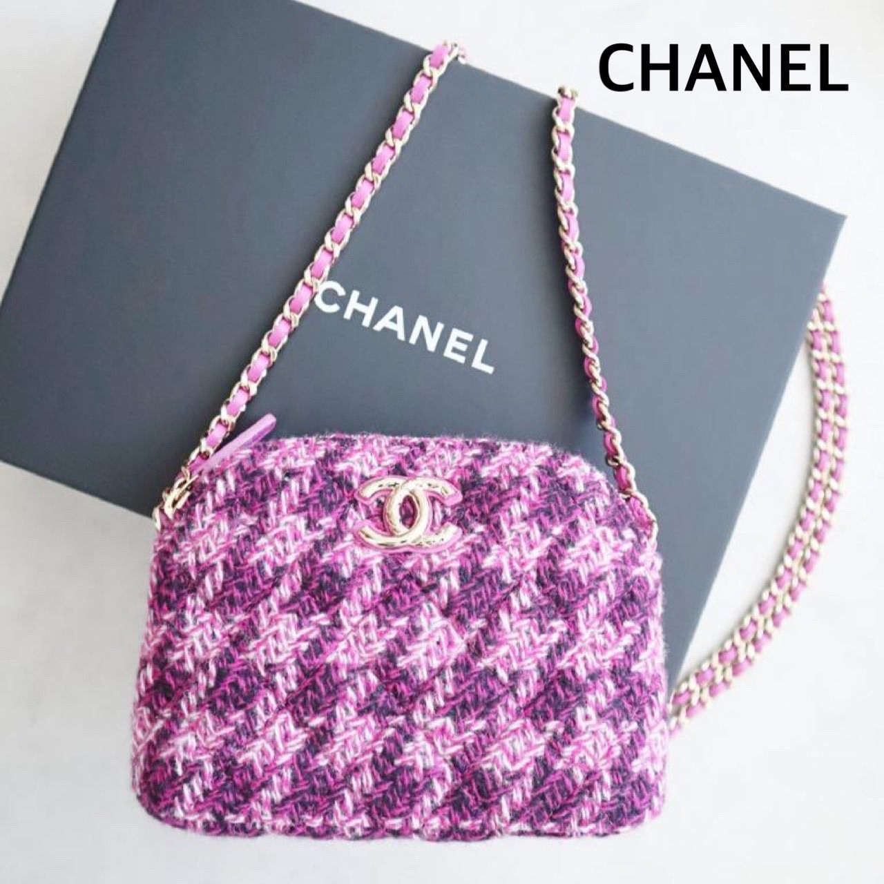 ☆CHANEL シャネル チェーンミニショルダーバッグ ツイード 2024 