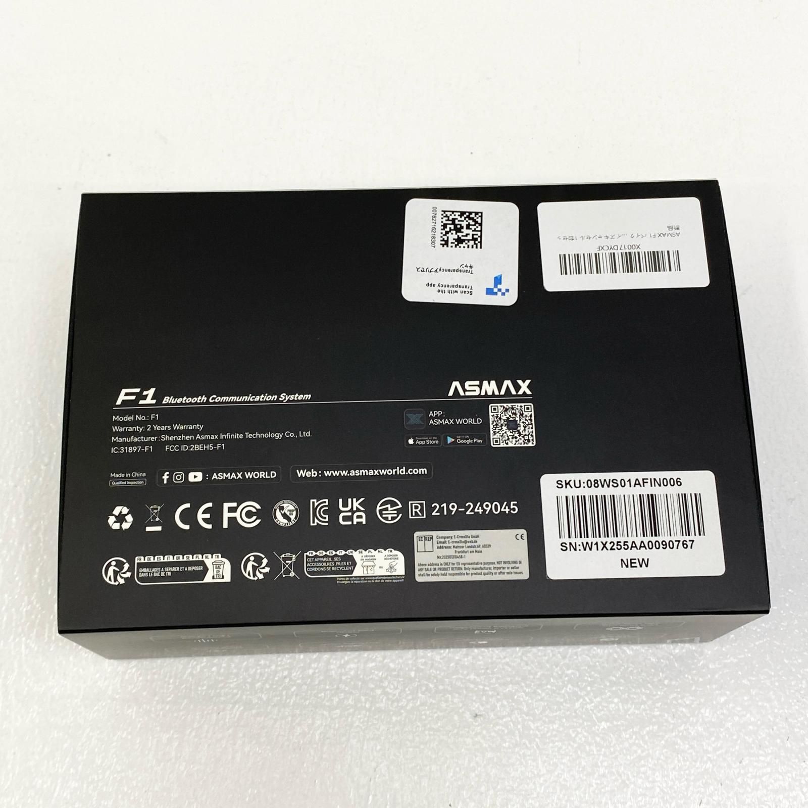 加古川店】 中古 ASMAX F1 バイク用インカム 箱・アクセサリー類付属