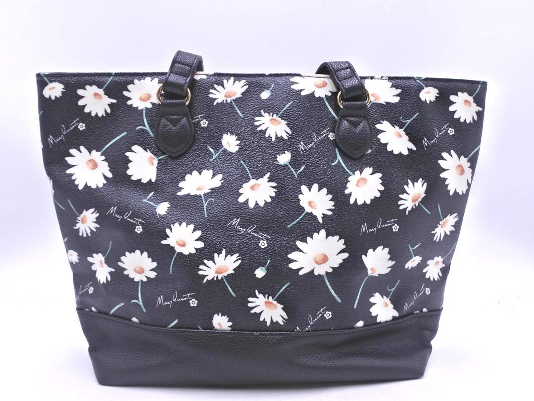 MARY QUANT マリークワント 花柄 トート バッグ 黒 □□ レディース