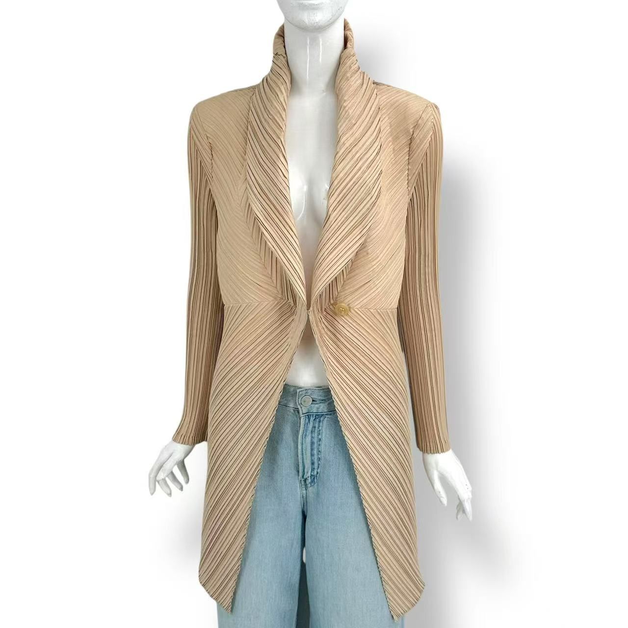 極美品 ISSEY MIYAKE イッセイミヤケ ロング コート 変形 斜めプリーツ 
