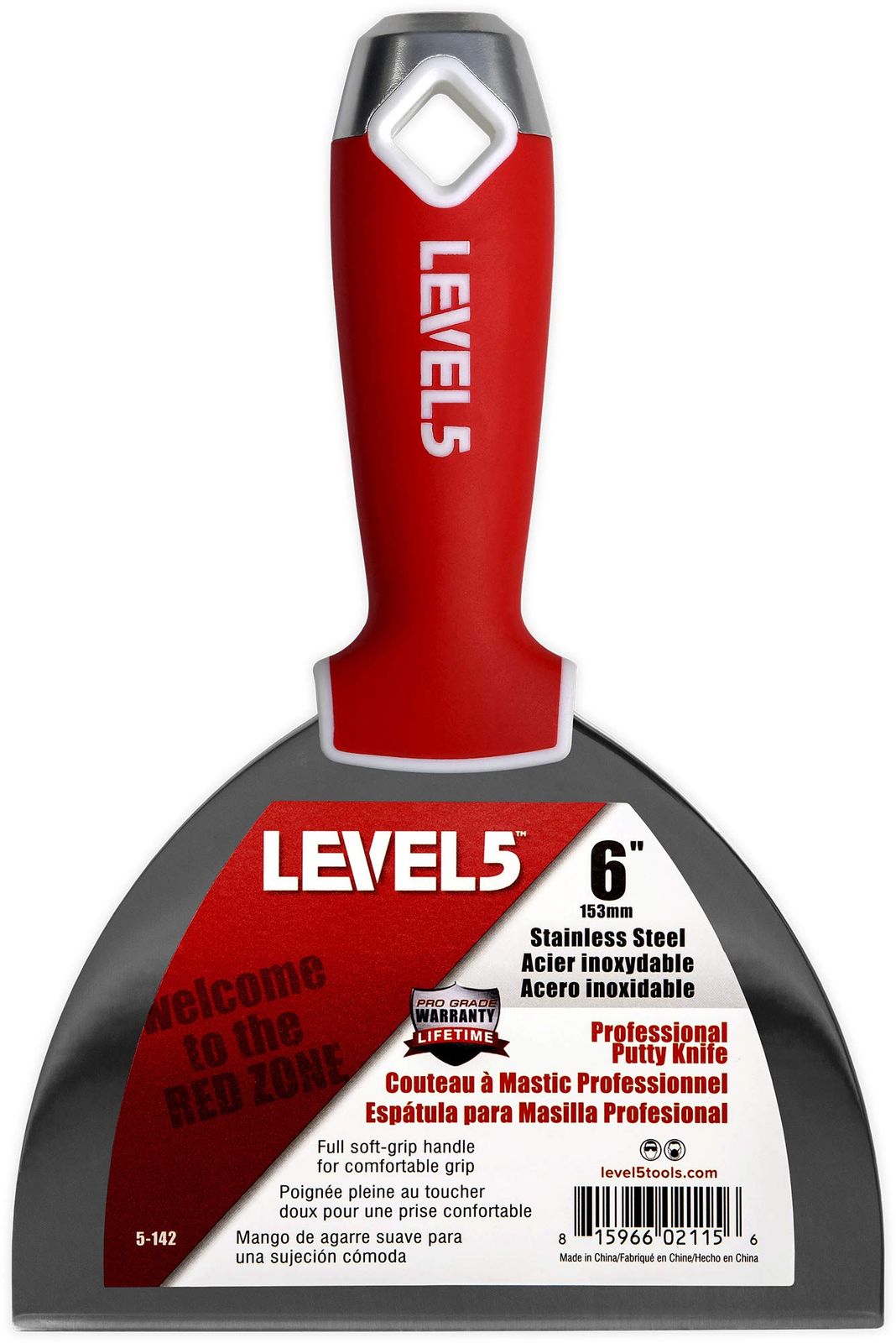 LEVEL5 15㎝（6インチ） ソフトグリップ ステンレススチール製 ドライウォールジョイントナイフ/ヘラ プロ仕様 快適 仕上げ用工具 金属ハンマーヘッド シートロック ジプロック 石膏ボード パテ用 5-142 15cm (6インチ)