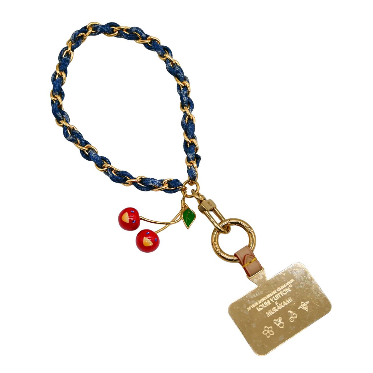 LOUIS VUITTON ルイヴィトン モノグラム デニム フォンホルダー フォンチャーム M02623 チェリー ブルー LV x TM Denim Cerise Phone Holder 村上隆コラボ 携帯 スマホストラップ (28940)