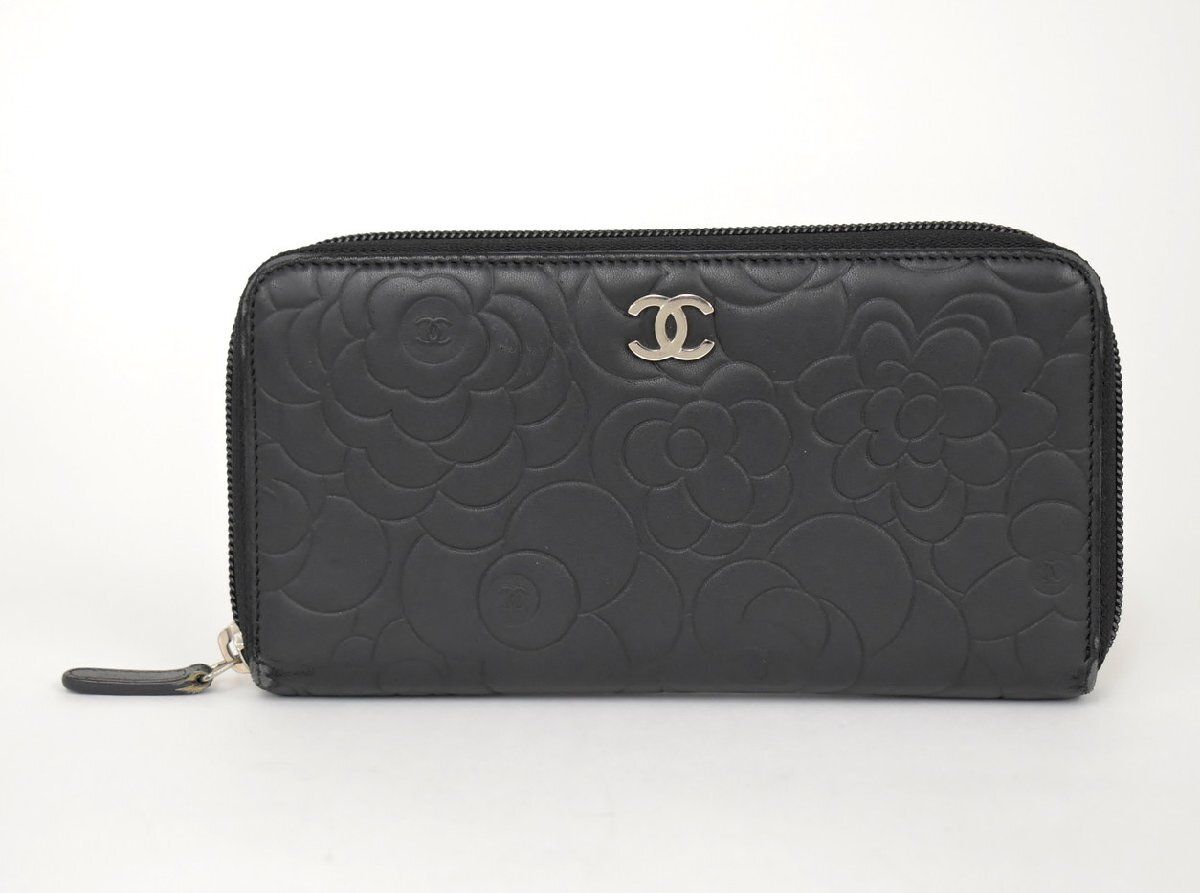 シャネル CHANEL 長財布 カメリア ブラック ラウンドファスナー 16218424 シルバー金具 保存袋 箱付 → 2412LA030 シャネル CHANEL 長財布 カメリア ブラック ラウンドファスナー