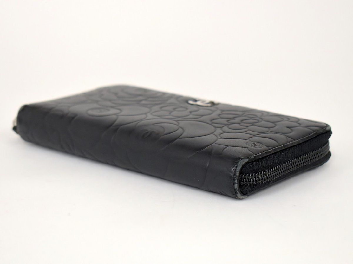 シャネル CHANEL 長財布 カメリア ブラック ラウンドファスナー 16218424 シルバー金具 保存袋 箱付 → 2412LA030 シャネル CHANEL 長財布 カメリア ブラック ラウンドファスナー