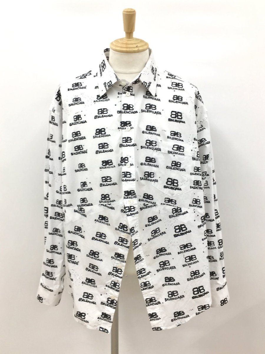 バレンシアガ BALENCIAGA 長袖シャツ ホワイト BB ロゴ 2502LA028 バレンシアガ BALENCIAGA 長袖シャツ ホワイト BB ロゴ 2502LA028