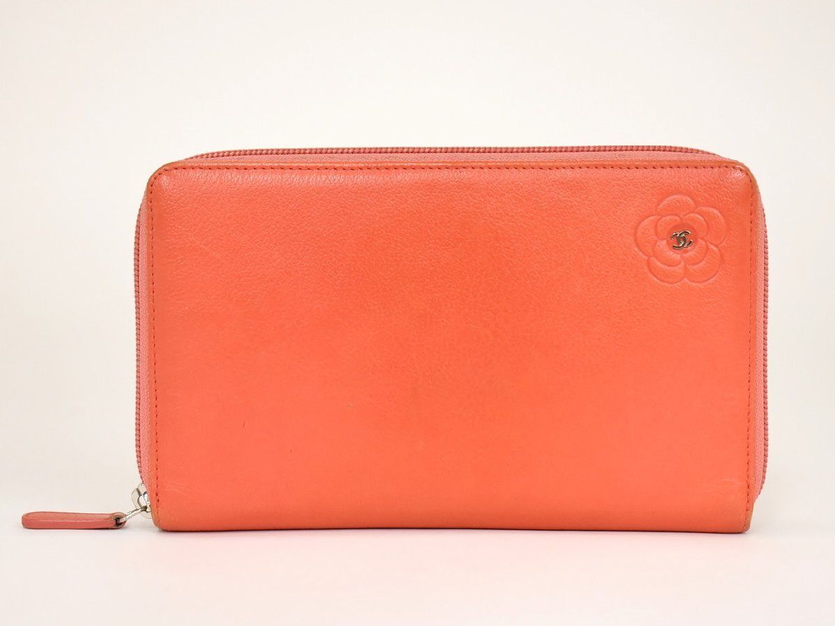 シャネル CHANEL 長財布 オレンジ系 ラウンドファスナー カメリア オーガナイザー → 2602LA012 シャネル CHANEL 長財布 オレンジ系 ラウンドファスナー カメリア