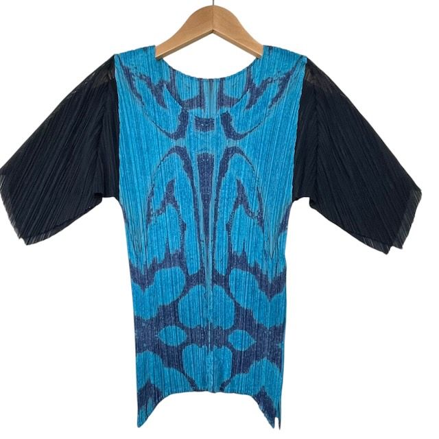 PLEATS PLEASE イッセイミヤケ プリーツカットソー 半袖Tシャツ 青 プリーツプリーズ PLEATS PLEASE イッセイミヤケ ISSEEY MIYAKE 総柄