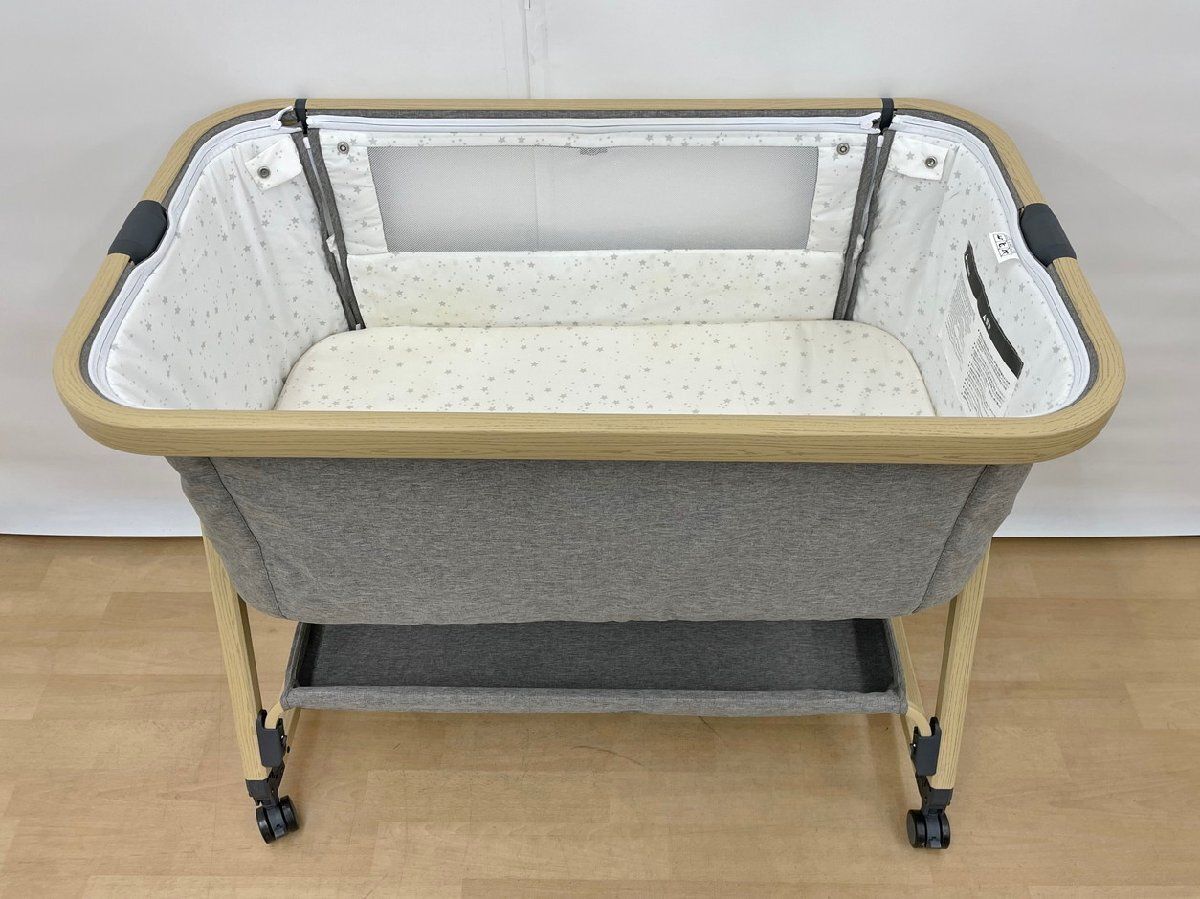 HZDMJ ベビーベッド 折りたたみ 新生児用0-24ヶ月 グレー高さ6段階 