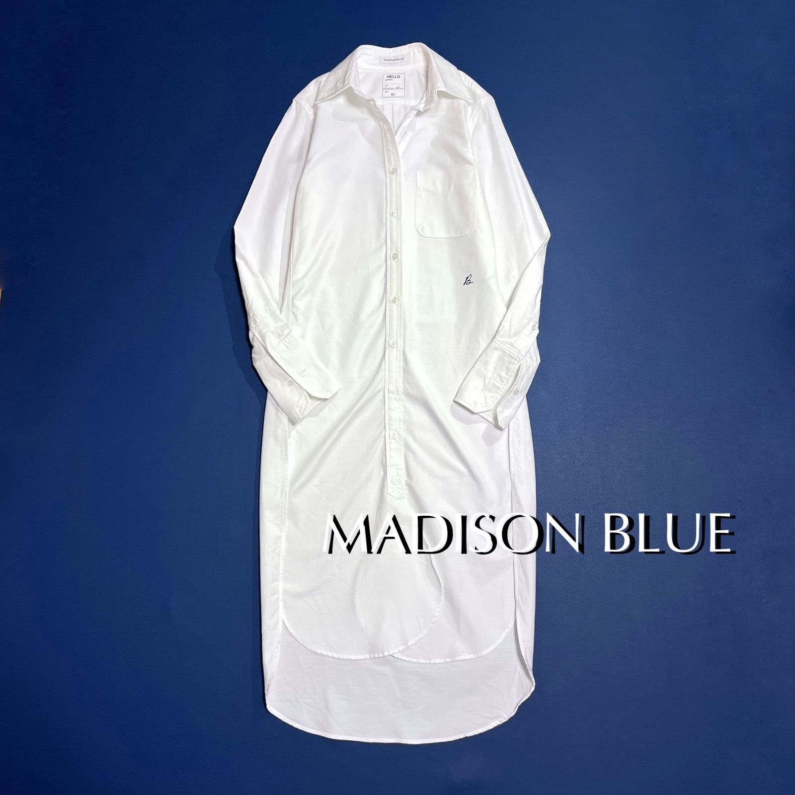 kV10 MADISON BLUE シャツワンピース ロゴ 刺繍 バンドカラー ノー 