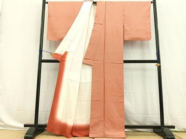 平和屋着物●江戸小紋　万筋　赤茶色×小麦色　正絹　逸品　未使用　AABG6626cs 平和屋着物○江戸小紋 万筋 赤茶色×小麦色 正絹 逸品 未使用