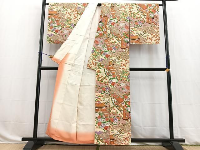 平和屋着物□上質な小紋 吉祥風景花文 金彩 鬼しぼ縮緬 正絹 逸品 平和屋着物□上質な小紋 吉祥風景花文 金彩 鬼しぼ縮緬 正絹 逸品