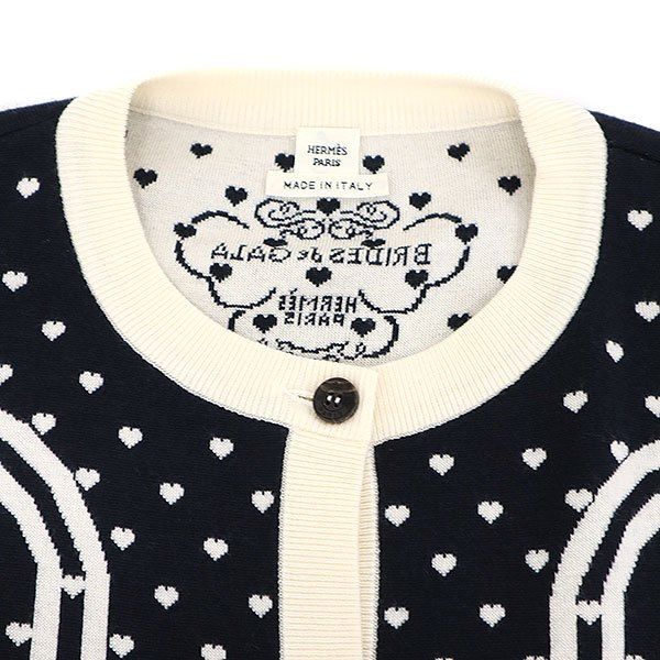 HERMES エルメス 18AW Brides de Gala Love カシミヤシルクカーディガン  ネイビー ホワイト 44 HERMES エルメス 18AW Brides de Gala Love カシミヤシルク