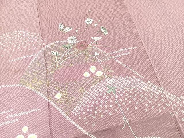 平和屋着物○訪問着 杢目絞り 草花文 暈し染め 正絹 逸品 CAAW7322yc 