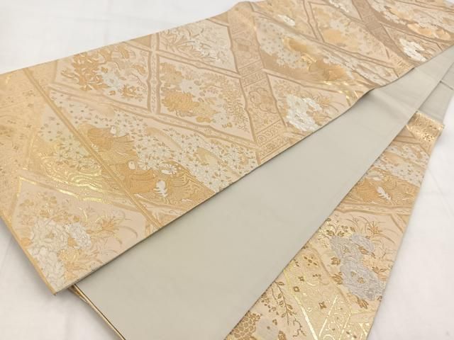 平和屋着物◎六通柄袋帯 九百新花鳥錦 花鳥文 金銀糸 正絹 逸品