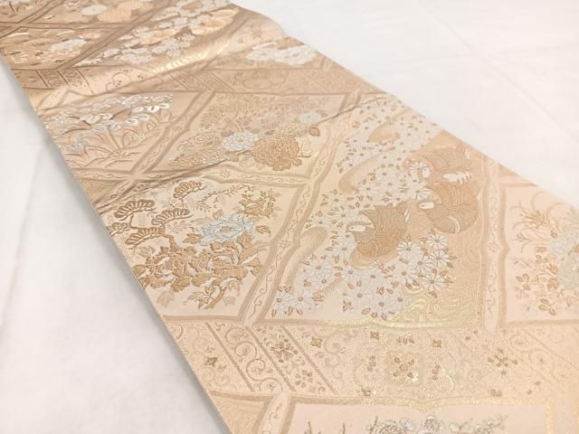 平和屋着物◎六通柄袋帯 九百新花鳥錦 花鳥文 金銀糸 正絹 逸品