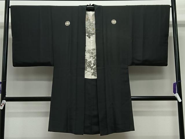 平和屋着物∞男性　長羽織　黒紋付　正絹　逸品　CABE4883ua