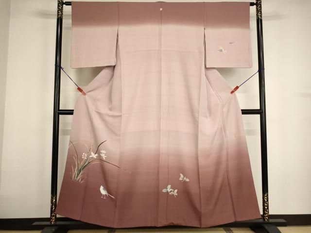 平和屋着物●十日町 加賀草木友禅の第一人者 田村哲彦 石川県指定無形文化財 牛首紬 白山工房 手織り 訪問着 紬地 笹 正絹 逸品 DABA8895du 平和屋着物○十日町 加賀草木友禅の第一人者 田村哲彦 石川県指定無形