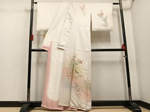 平和屋着物●訪問着　友禅　花鳥文　暈し染め　金彩　正絹　逸品　AABH5273ph 平和屋着物○訪問着 友禅 花鳥文 暈し染め 金彩 正絹 逸品 AABH5273ph