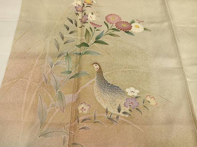 平和屋着物●訪問着　友禅　花鳥文　暈し染め　金彩　正絹　逸品　AABH5273ph 平和屋着物○訪問着 友禅 花鳥文 暈し染め 金彩 正絹 逸品 AABH5273ph