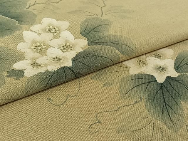 平和屋着物▽訪問着　単衣　紬地　作家物　手描き　草花文　正絹　逸品　AABH5604jh 平和屋着物▽訪問着 単衣 紬地 作家物 手描き 草花文 正絹 逸品