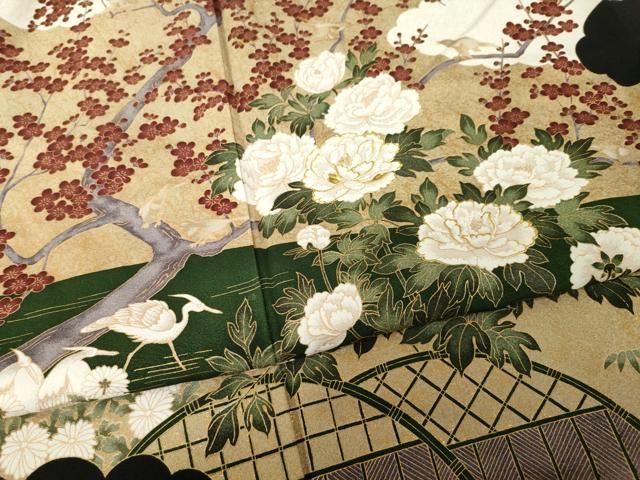 平和屋着物●豪華黒留袖　作家物　花蝶文　金彩　正絹　逸品　AABH7020ck 平和屋着物○豪華黒留袖 作家物 花蝶文 金彩 正絹 逸品 AABH7020ck