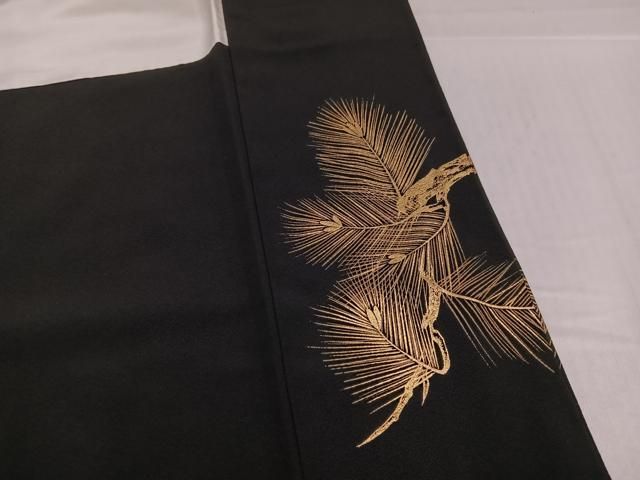 平和屋着物○京友禅作家 元橋宏太郎 黒留袖 手描き 刺繍 松 金彩 正絹