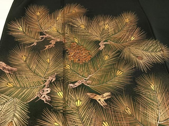 平和屋着物○京友禅作家 元橋宏太郎 黒留袖 手描き 刺繍 松 金彩 正絹